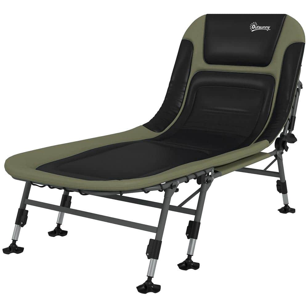 Metal Adjustable Reclining Outdoor Lounge Chair, Folding Camping Cot for Ad