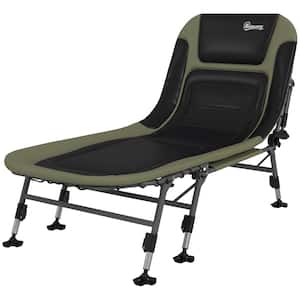 Metal Adjustable Reclining Outdoor Lounge Chair, Folding Camping Cot for Adults with Dark Green Cushions and Headrest