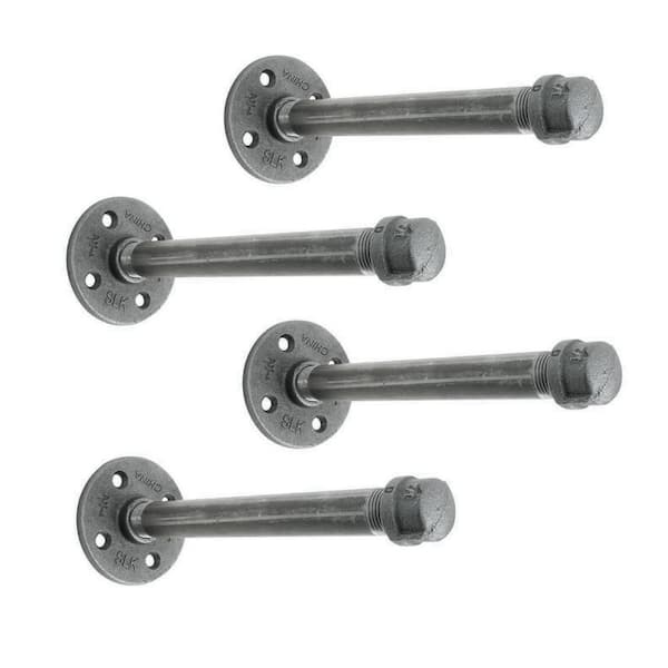 8 in. Malleable Iron Wall Mounted Shelving Brackets in Industrial Steel Grey (4 Pack)