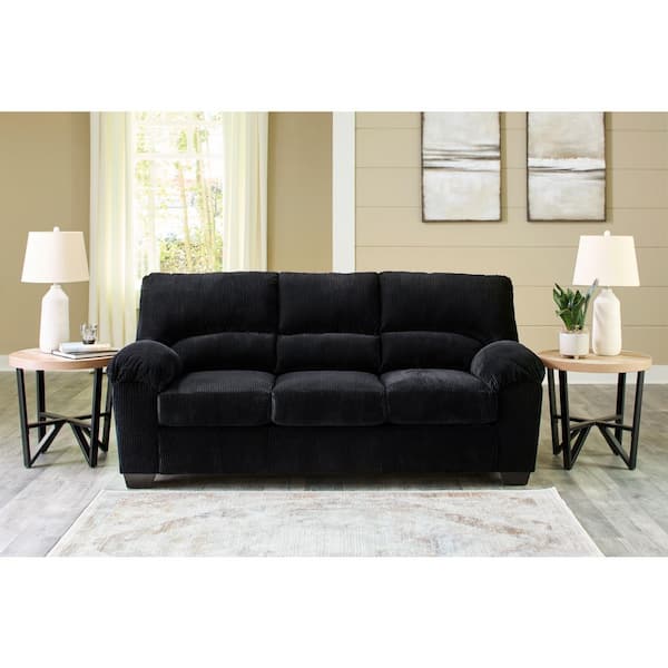 SimpleJoy 83 in. Pillow Top Arm Polyester Rectangle Removable Cushions Sofa in Black