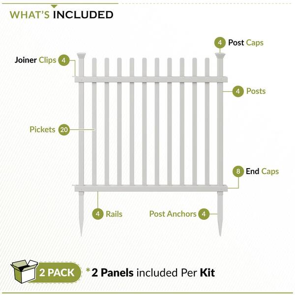Zippity Outdoor Products 3.4 ft. x 3.7 ft. Burbank No-Dig Vinyl Garden Picket Fence Panel (2-Pack)