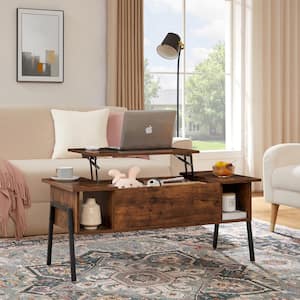 Lift Top Coffee Table with Storage- Wood Living Room Tables with Hidden Compartments, Dining Desk Brown