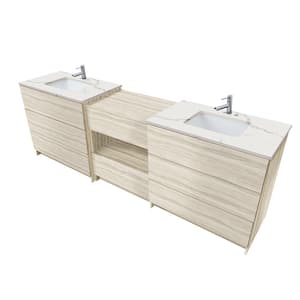Element 102 in. W x 22 in. D x 35 in. H Double Sink Bath Vanity in Light Oak with Calacatta White Quartz Top
