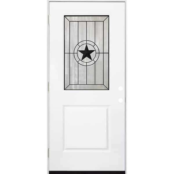 Steves & Sons 36 in. x 80 in. Legacy Alamo Half Lite Decorative Glass White Primed LH Outswing Fiberglass Prehung Front Door