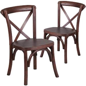 Mahogany Wood Cross Back Chairs (Set of 2)