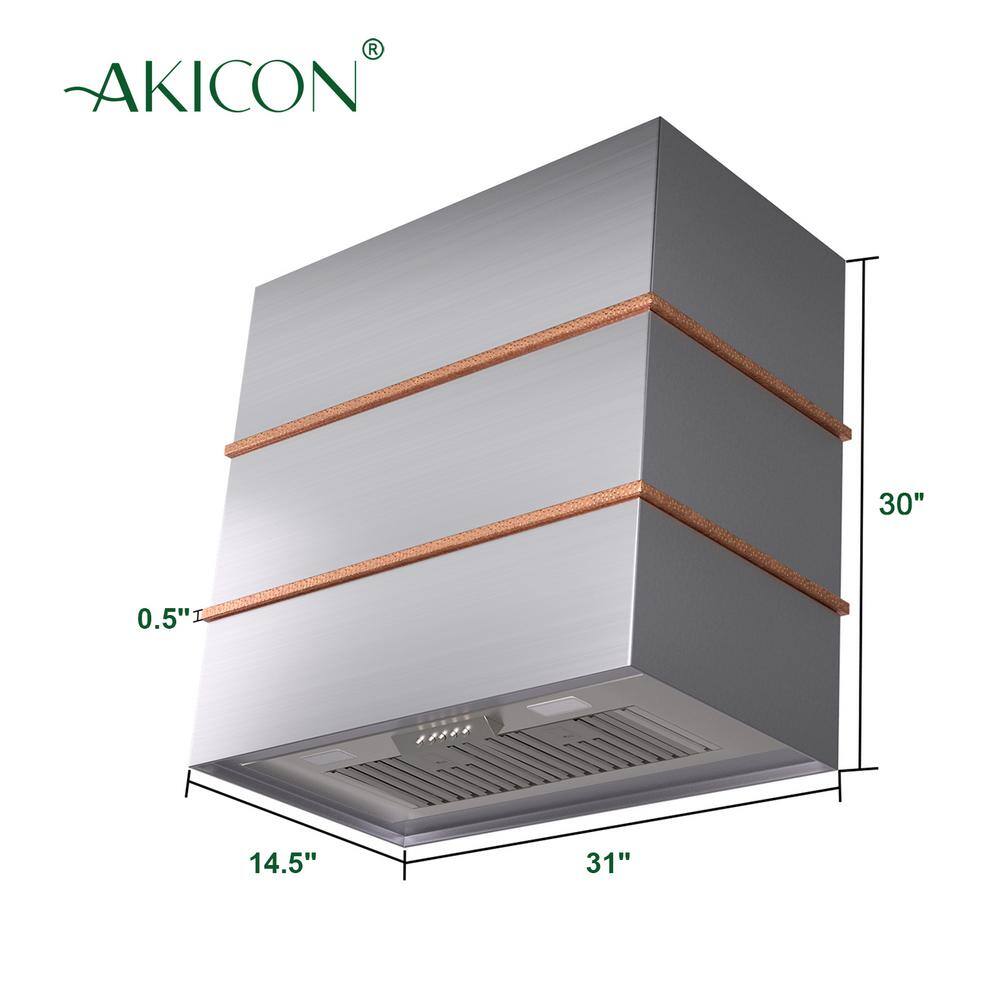 30-Inch Stainless Steel and Copper Wall-Mounted Range Hood