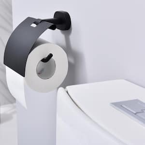 Bathroom Wall Mounted Toilet Paper Holder Tissue Holder with Cover in Matte Black-2 Pack