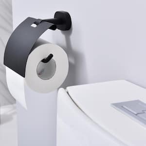 Bathroom Wall Mounted Toilet Paper Holder Tissue Holder with Cover in Matte Black