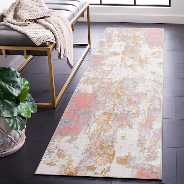 Bayside 2 ft. x 10 ft. Ivory/Gray Pink Rustic Marble Washable Runner Rug