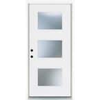 36 in. x 80 in. Smooth White Right-Hand Inswing 3-Lite Frosted Finished Fiberglass Prehung Front Door