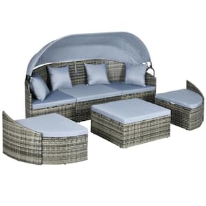 Outdoor 4-Piece Light Gray Rattan Patio Conversation Set with Cushions and Canopy
