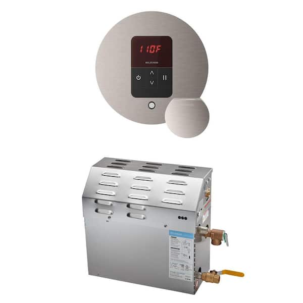 MS 15 kW (15000 W) Steam Shower Generator Package with round iTempo Control in Brushed Nickel