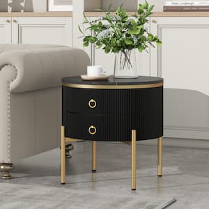 19.6 in. Black Round MDF Tabletop Coffee Table with 2 Drawers