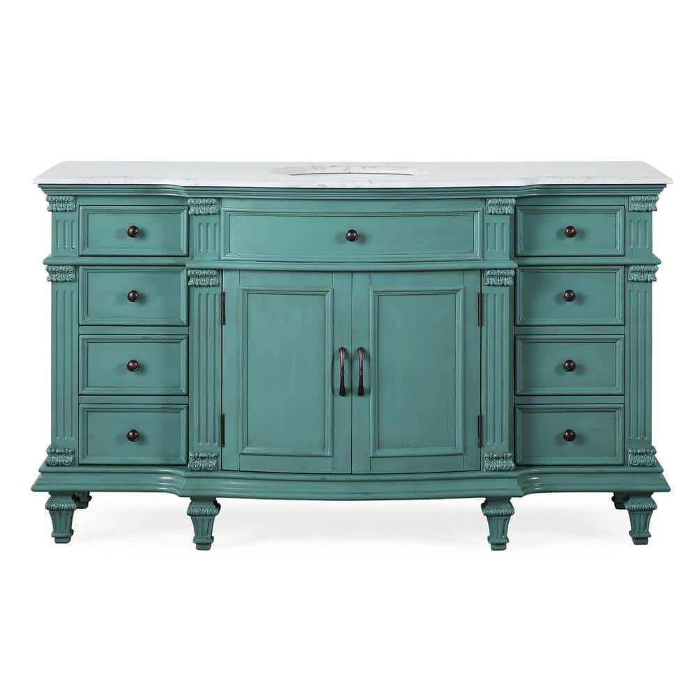 60 in. W x 22 in. D x 36 in. H Freestanding Bath Vanity in Retro Green with Carrara White Marble Top price history on PriceWatchPro
