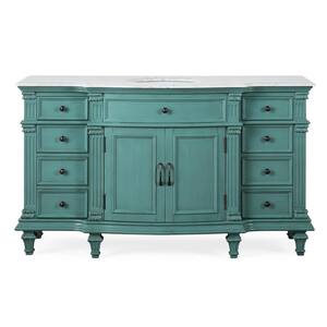 60 in. W x 22 in. D x 36 in. H Freestanding Bath Vanity in Retro Green with Carrara White Marble Top