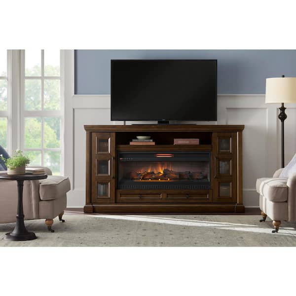 Home Decorators Collection Cecily 72 in. Media Console Infrared Electric Fireplace in Rich Brown Cherry