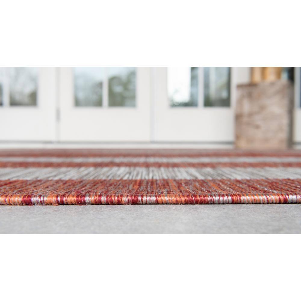 Rustic Stripe Rust Red & Gray 4' x 6' Outdoor Rug