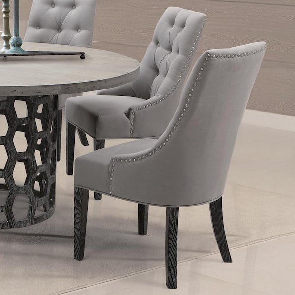 Armen Living Centennial 40 in. Gray Linen Fabric and Black Wood Finish Dining Chair (Set of 2)