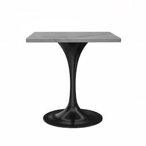 Verve Modern White Marble Tabletop 27" with Black Steel Pedestal Base Dining Table 4 Seater