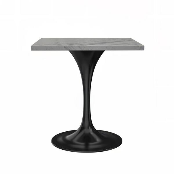Leisuremod Verve Modern White Marble Tabletop 27" with Black Steel Pedestal Base Dining Table 4 Seater
