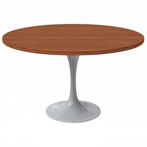 Verve Modern Cognac Brown Engineered Wood 48 in. Tabletop with Pedestal Base Dining Table 4-Seater