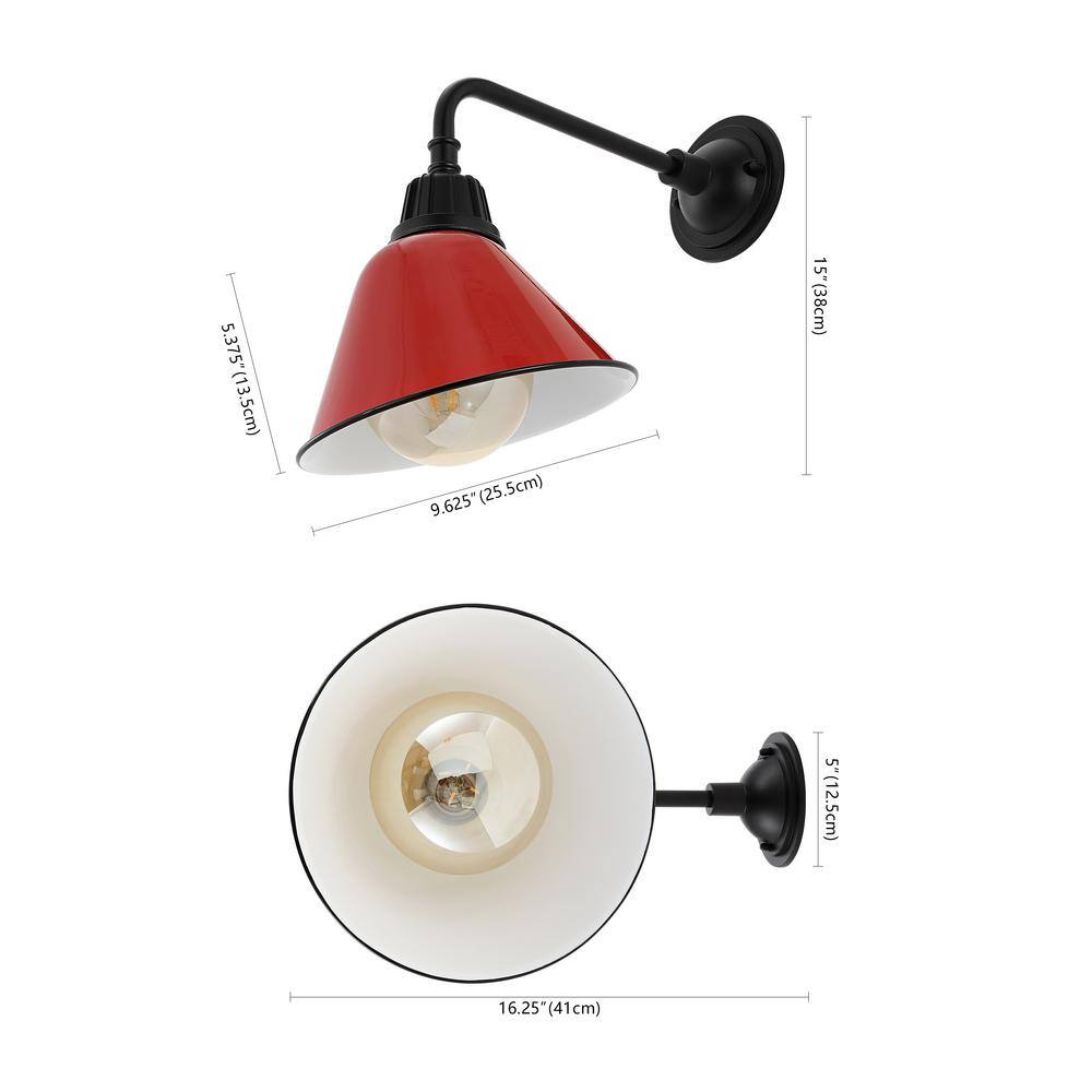 Red and Black Iron Industrial Gooseneck Outdoor Sconce