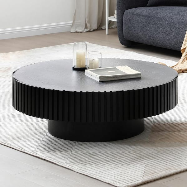 31.49 in. Black Nesting Round MDF Wood Coffee Table with Sturdy Pedestal for Apartment