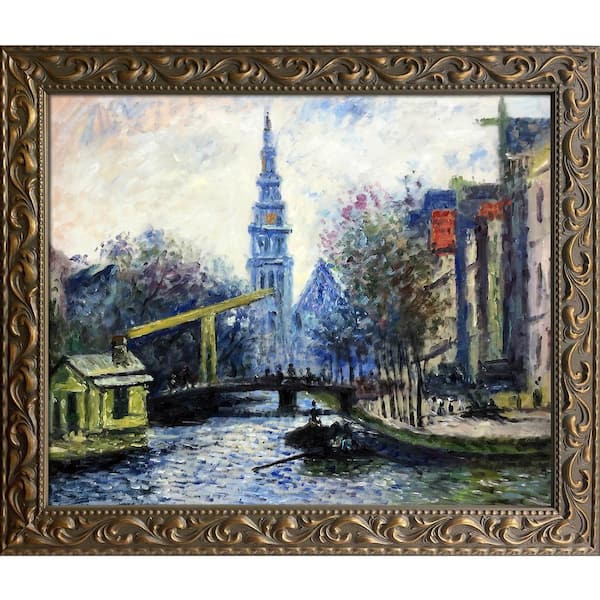LA PASTICHE Canal in Amsterdam, 1874 Designed by Claude Monet Framed Oil Painting 26 in. x 30 in.