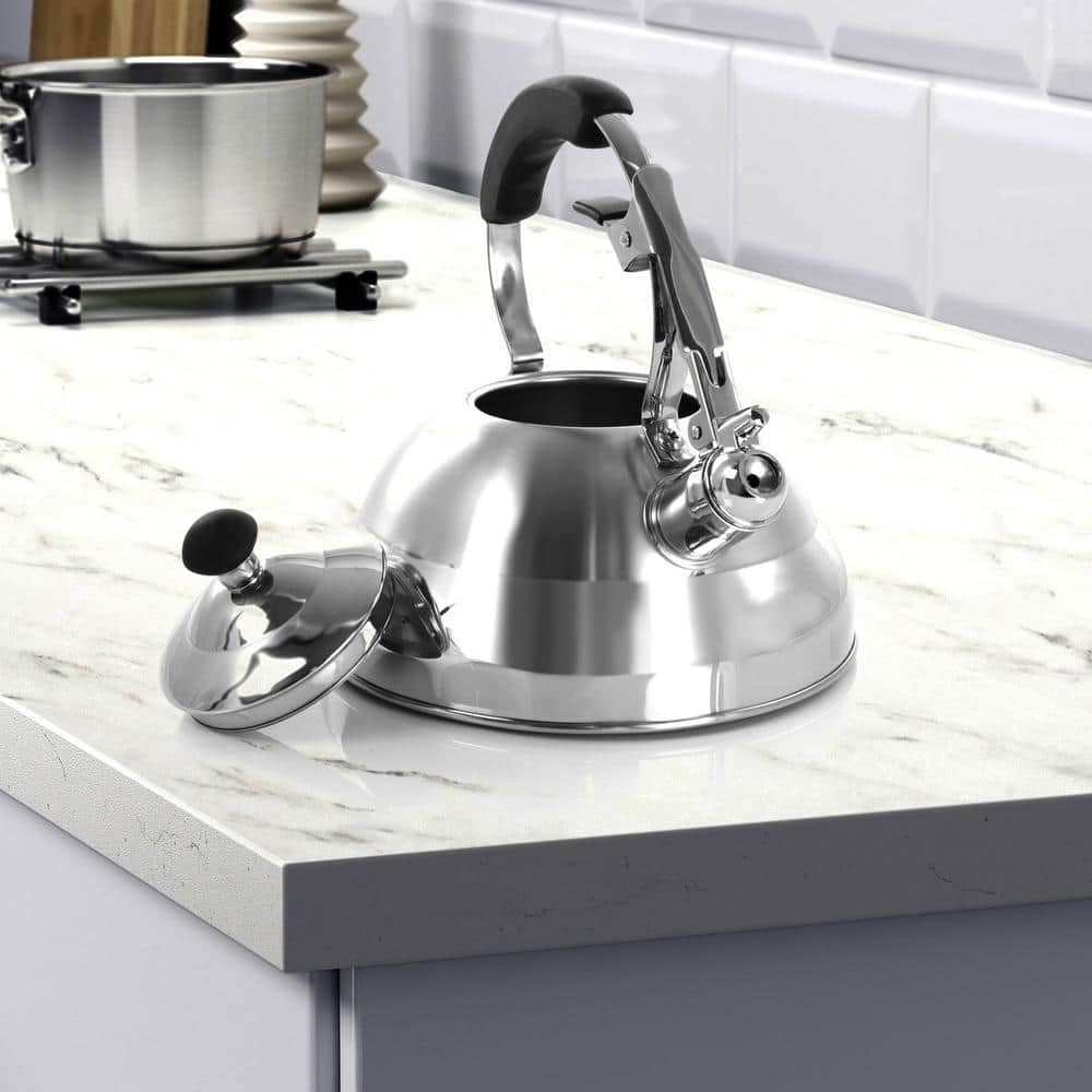 MegaChef 2.7L Brushed Silver Stainless Steel Whistling Kettle