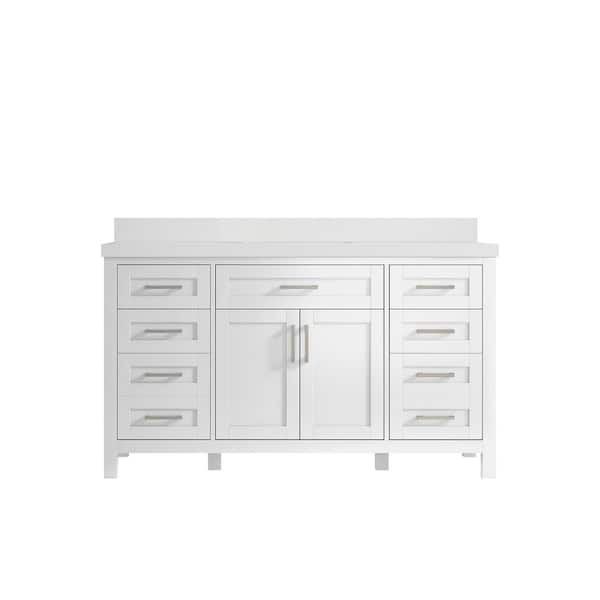 Willow Collections Cambridge 60 in. W x 22 in. D x 36 in. H Single Sink Bath Vanity in White with 2 in White Quartz Top