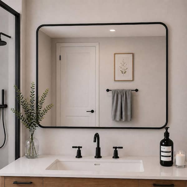 48 in. W x 36 in. H Rectangular Framed Wall Bathroom Vanity Mirror in Matte Black