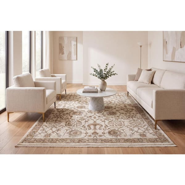Octo 9 ft. X 12 ft. Taupe/Multi Oriental Indoor/Outdoor Area Rug