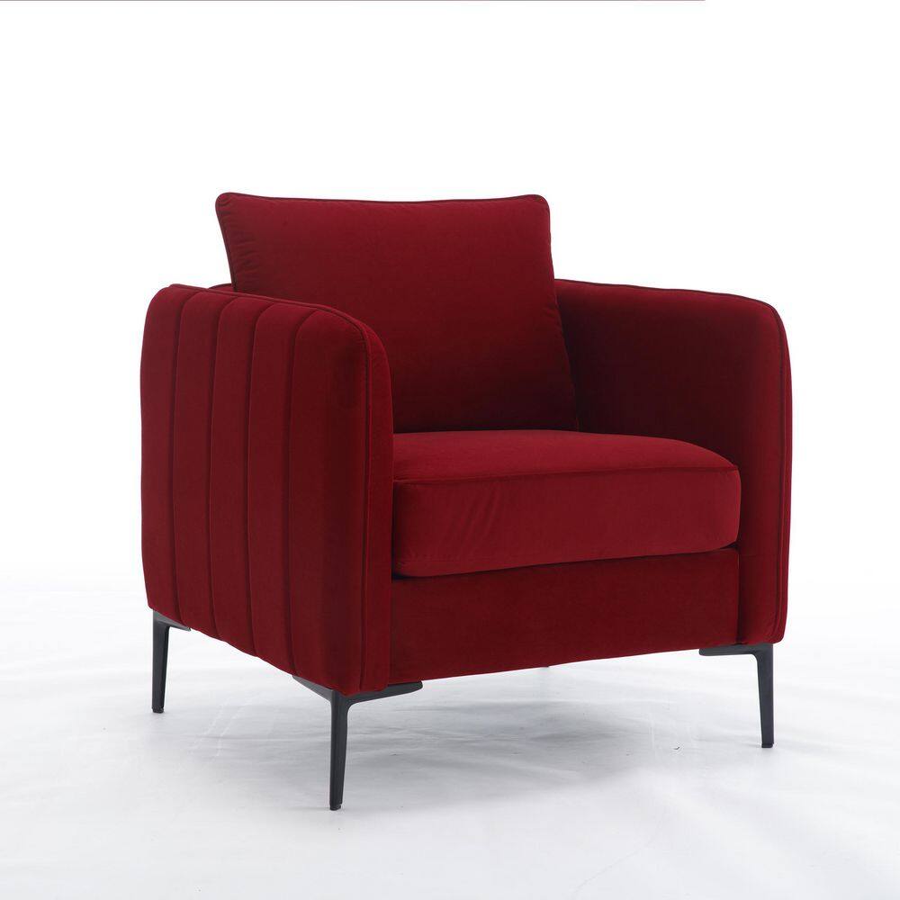 32.68 in. Arm Velvet Straight Accent Chair Sofa in Wine Red with Pillow & Metal Legs for Living Room Bedroom price history on PriceWatchPro