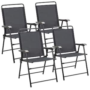 Gray Steel Portable Folding Chair Outdoor Patio Dining Chair with Armrest (4-Pack)
