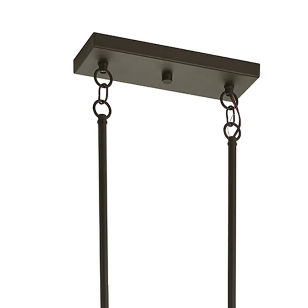 Marika Distressed Bronze 16" Modern Linear Chandelier with Grey Linen Shades