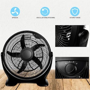 Simple Deluxe 14 Inch 3-Speed Black Plastic Floor Fans Oscillating Quiet for Residential, and Greenhouse Use