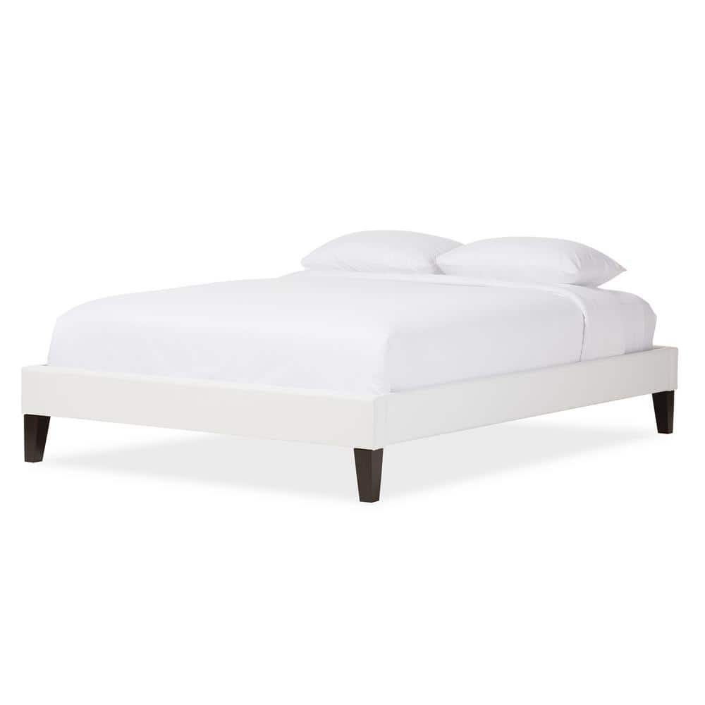 Lancashire Full White Faux Leather Upholstered Bed Frame with Tapered Legs