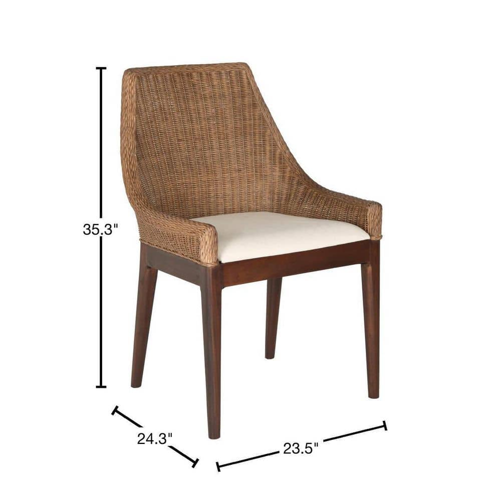 Zen Coastal Cream Woven Accent Chair with Mahogany Legs