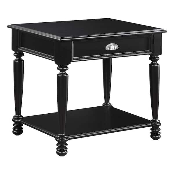 Benjara 21 in. Black Rectangle Wood End Table with Open Bottom Shelf and Turned Legs