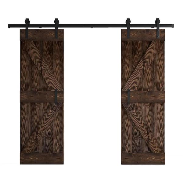 COAST SEQUOIA INC Coast Sequoia Embossing K Series 60 in. x 84 in. Kona Coffee Knotty Wood Double Sliding Door with Hardware Kit