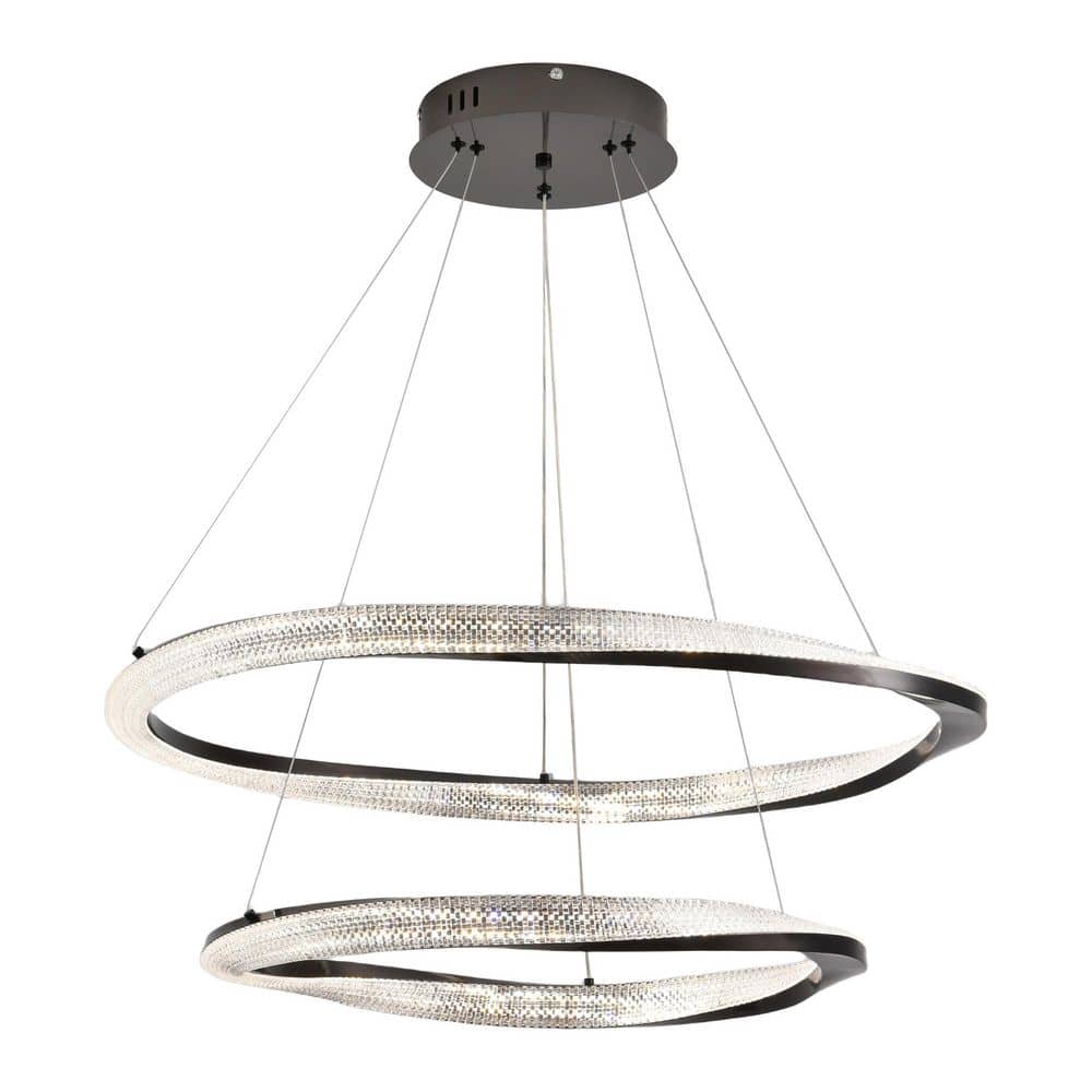 2 Light Modern Integrated LED Chandelier Light Fixture, Crystal Rings Chand