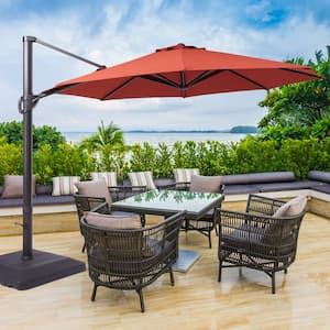 11 ft. Aluminum Cantilever Patio Offset Umbrella Outdoor with a Base in Red