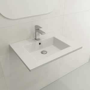 Ravenna 24.5 in. 1-Hole Matte White Fireclay Rectangular Wall-Mounted Bathroom Sink with Overflow