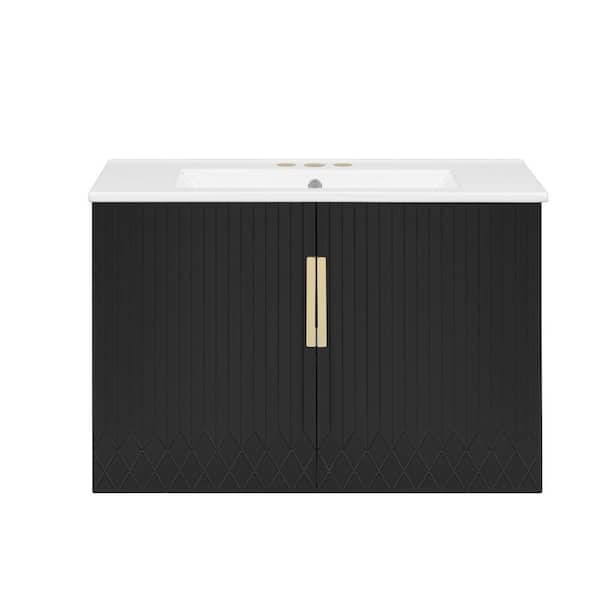 Virubi Floating 30 in. W Single Sink Black Vintage Bath Vanity