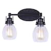 CANARM Carson 16 in. 2-Light Matte Black Vanity Light with Seeded Glass ...