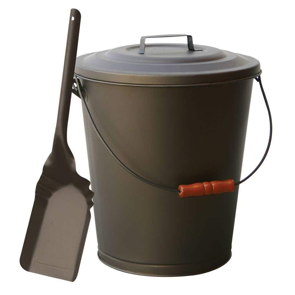 UniFlame Bronze Finish Large Capacity Ash Bin with Lid and Shovel