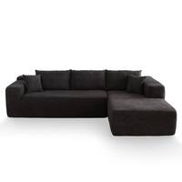 Allwex Verve 106 in. Wide Square Arm 2-Piece Modern Corduroy Fabric L-Shape Modular Sectional Sofa in Black with Chaise VerveR400