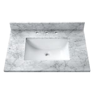 25 in. W x 22 in. D Marble Vanity Top in Carrara White with White Rectangular Single Sink