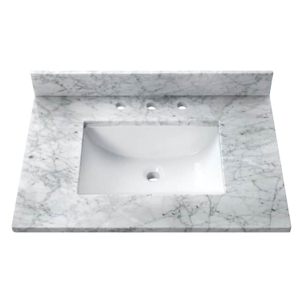 Avanity 25 in. W x 22 in. D Marble Vanity Top in Carrara White with White Rectangular Single Sink