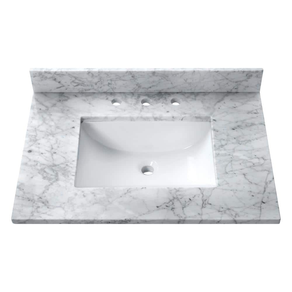 31'' Carrara White Marble Vanity Top with Ceramic Sink